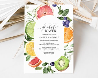 Citrus Fruit Bridal Shower Invitation, Tropical Fruit Bridal Brunch Invitation, Summer Wedding Shower Invite, DIY Editable Template 177