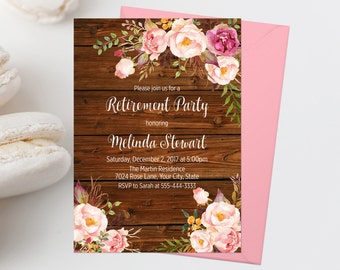 Bohemian Retirement Party Invitation Printable Pink Floral Retirement Party Invite Boho Chic Women’s Retirement Invitation Blush Floral 265