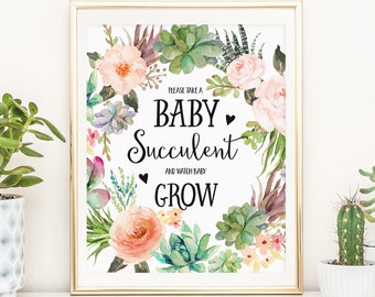Please Take A Baby Succulent And Watch Baby Grow Sign Printable Succulent Baby Shower Favors Sign Baby Shower Decoration Cactus Favors 240
