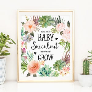 Please Take A Baby Succulent And Watch Baby Grow Sign Printable Succulent Baby Shower Favors Sign Baby Shower Decoration Cactus Favors 240