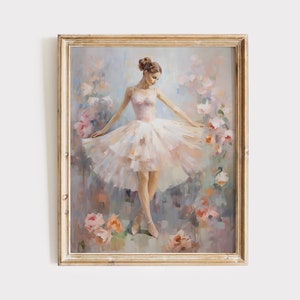 Ballerina Painting, Ballet Printable Art, Dance Studio Art, Girly Room Decor, Pastel Pink Painting, Light Academia, French Aesthetic