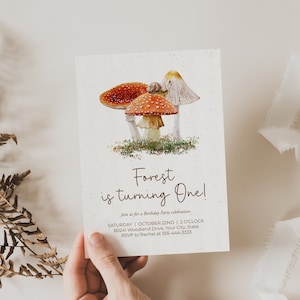 Mushrooms and Snail Birthday Party Invitation, Forest Kid&#39;s Birthday Party Invite, Woodland Birthday,  DIY Editable Template 183