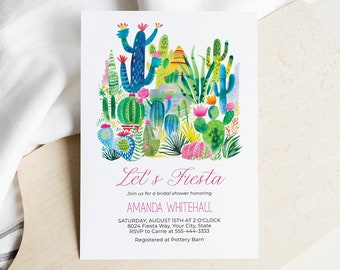 Cactus Bridal Shower Invitation, Let's Fiesta Bridal Invite, Mexican Themed Shower Invitation, Colorful, DIY Editable Template 447