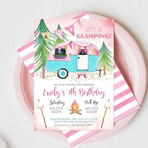 Let’s Go Glamping Birthday Party Invitation, Glamping Birthday Invitation, Slumber Party Invite, Glamping Invite, DIY Editable Template 184