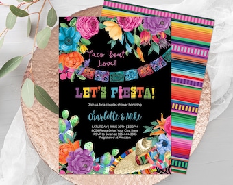 Fiesta Couples Shower Invitation, Taco ‘bout Love, Mexican Bridal Shower Invite, Wedding Shower, Cactus, Floral, DIY Editable Template 241