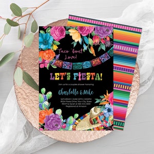 Uitnodiging Fiesta koppels douche, Taco 'bout Love, Mexicaanse bruidsdouche uitnodigen, huwelijksdouche, cactus, bloemen, DIY bewerkbare sjabloon 241
