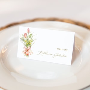 Plaatskaart tulp, lentebloemen voedseltent, naamkaart, stoelkaart, pastelbloemen, tuinbloemen, doe-het-zelf bewerkbare sjabloon 102