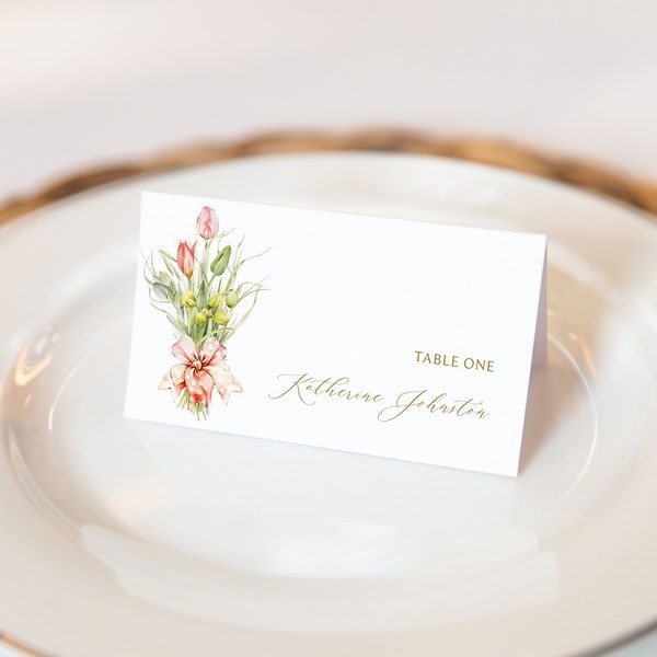 Tulip Place Card, Spring Floral Food Tent, Name Card, Seating Card, Pastel Flowers, Garden Blooms, DIY Editable Template 102