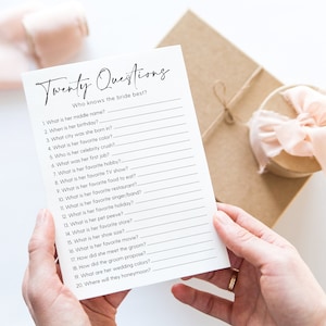 Modern Bridal Twenty Questions Game, Instant Download Printable, Who Knows The Bride Best, Minimalist Bridal Shower Game
