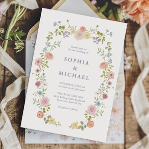Spring Floral Wedding Invitation, Cottage Floral Wedding Invite, Garden Wedding Invite, Cottagecore Pastel Flowers DIY Editable Template 171