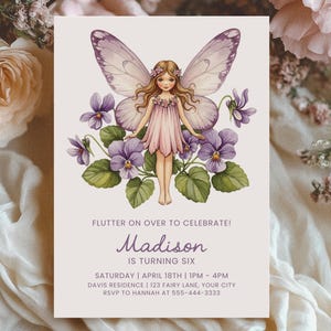 Magical Fairy Birthday Party Invitation Template, Lavender Fairy Party Invite, Editable Violets Birthday Invite, Printable Download