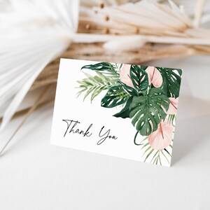 Tropical Jungle Thank You Card, Bridal Shower Thank You Note, Wedding Thank You, Palm Leaves, Monstera Leaves, DIY Editable Template 287