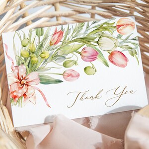 Bedankkaart tulp, lente bloemen bruids douche bedankje, babyshower bedankje, bruiloft bedankje, DIY bewerkbare sjabloon 102