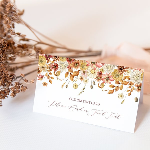 Fall Place Card, Autumn Food Tent, Seating Card, Name Card, Bridal Shower Decoration, Wedding Table Decor, DIY Editable Template 179