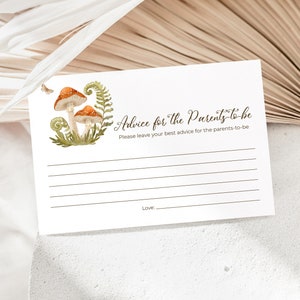 Carte Champignons pour les futurs parents, Téléchargement immédiat, Conseils bébé, Jeu de baby shower dans les bois, Verdure de la forêt, Papillons 282