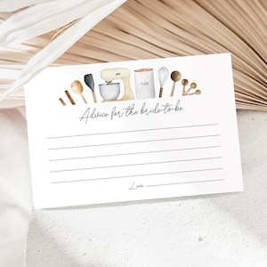 Carte de voeux ustensiles de cuisine pour la future mariée, téléchargement immédiat, carte de conseils pour la mariée sur le thème de la pâtisserie, jeu de douche nuptiale, ustensiles de cuisine 312