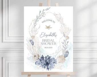 Ocean Welcome Sign, 18x24, Beach Welcome Poster, Summer Bridal Shower Decoration, Wedding Sign, Marine, Coral, DIY Editable Template 205