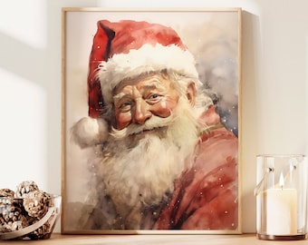 Vintage Santa Painting, Retro Christmas Decoration, Nostalgic Printable Art, Papa Noel Art Print, Holiday Home Decor, Santa Claus Print