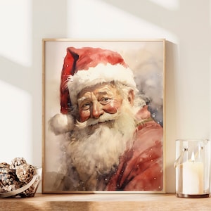 Vintage Santa Painting, Retro Christmas Decoration, Nostalgic Printable Art, Papa Noel Art Print, Holiday Home Decor, Santa Claus Print
