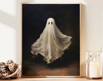 Ghost Painting Printable Art Print, 16x20, Instant Download, Halloween Home Decor, Abstract Cute Ghost Oil Painting, Vintage Dark Academia