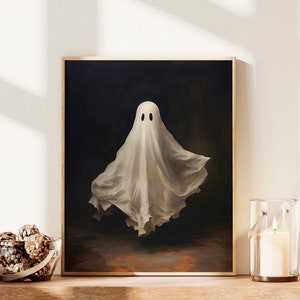 Ghost Painting Printable Art Print, 16x20, Instant Download, Halloween Home Decor, Abstract Cute Ghost Oil Painting, Vintage Dark Academia