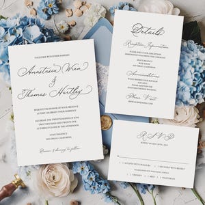 Hochzeitseinladungs-Vorlage, Klassische Kalligraphie-Hochzeitsset, Moderne Hochzeitseinladung RO1