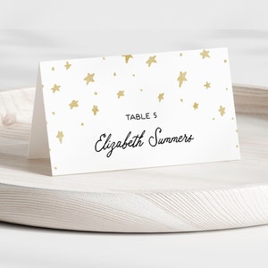 Grillige plaatskaart, handgetekende sterren voedseltent, stoelkaart, naamkaartje, douchedecoratie, tafeldecoratie bruiloft, DIY bewerkbare sjabloon 223