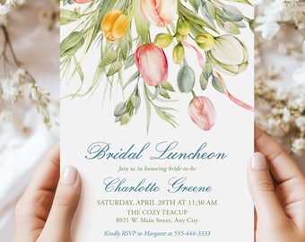 Tulip Bridal Luncheon Invitation Template, Spring Floral Bridal Brunch Invite, Garden Blooms Bridal Shower Invite, Pastel Flowers 102