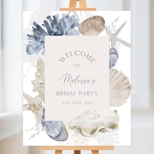 Plantilla de letrero de bienvenida costero, 24 x 30, póster de bienvenida a la playa, decoración de despedida de soltera de verano, letrero de boda con temática oceánica, marino, coral 205