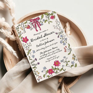 Grillige bloemen bruids douche uitnodiging, handgetekende bruidsbrunch uitnodigen, eigenzinnige bruiloft uitnodiging, kleurrijke DIY bewerkbare sjabloon 262