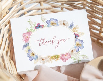 Floral Thank You Card, Country Chic Thank You Note, Cottage Floral Note Card, Garden Blooms, Pastel Flowers, DIY Editable Template 131