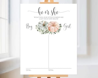 Pumpkin Gender Prediction Game Sign, Printable, Cast Your Vote He or She Game Sign, Gender Reveal Poster, Boy or Girl Voting Activity 450