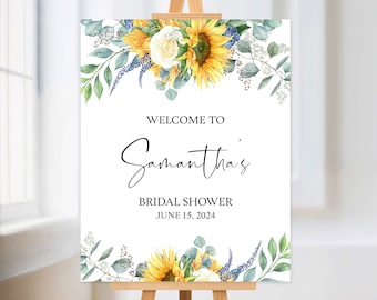 Sunflower and White Rose Welcome Poster, 16x20, Country Baby Shower Welcome Sign Rustic Bridal Shower Decoration DIY Editable Template 322