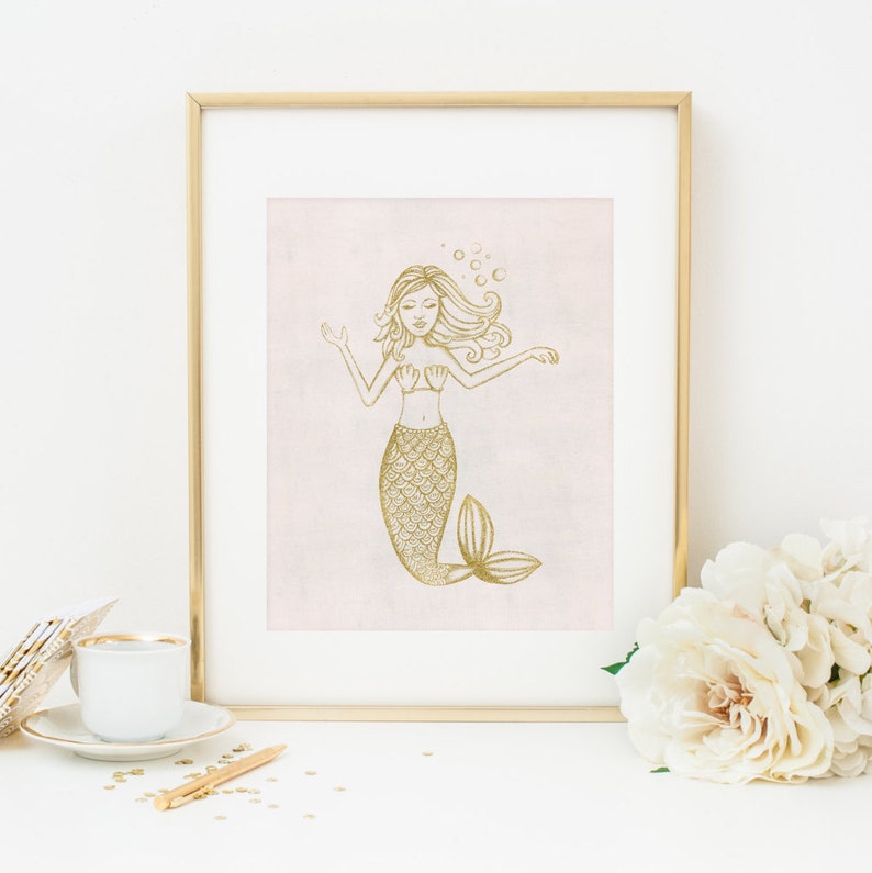 Mermaid Printable Mermaid Wall Art Mermaid Nursery Decor Pink Etsy