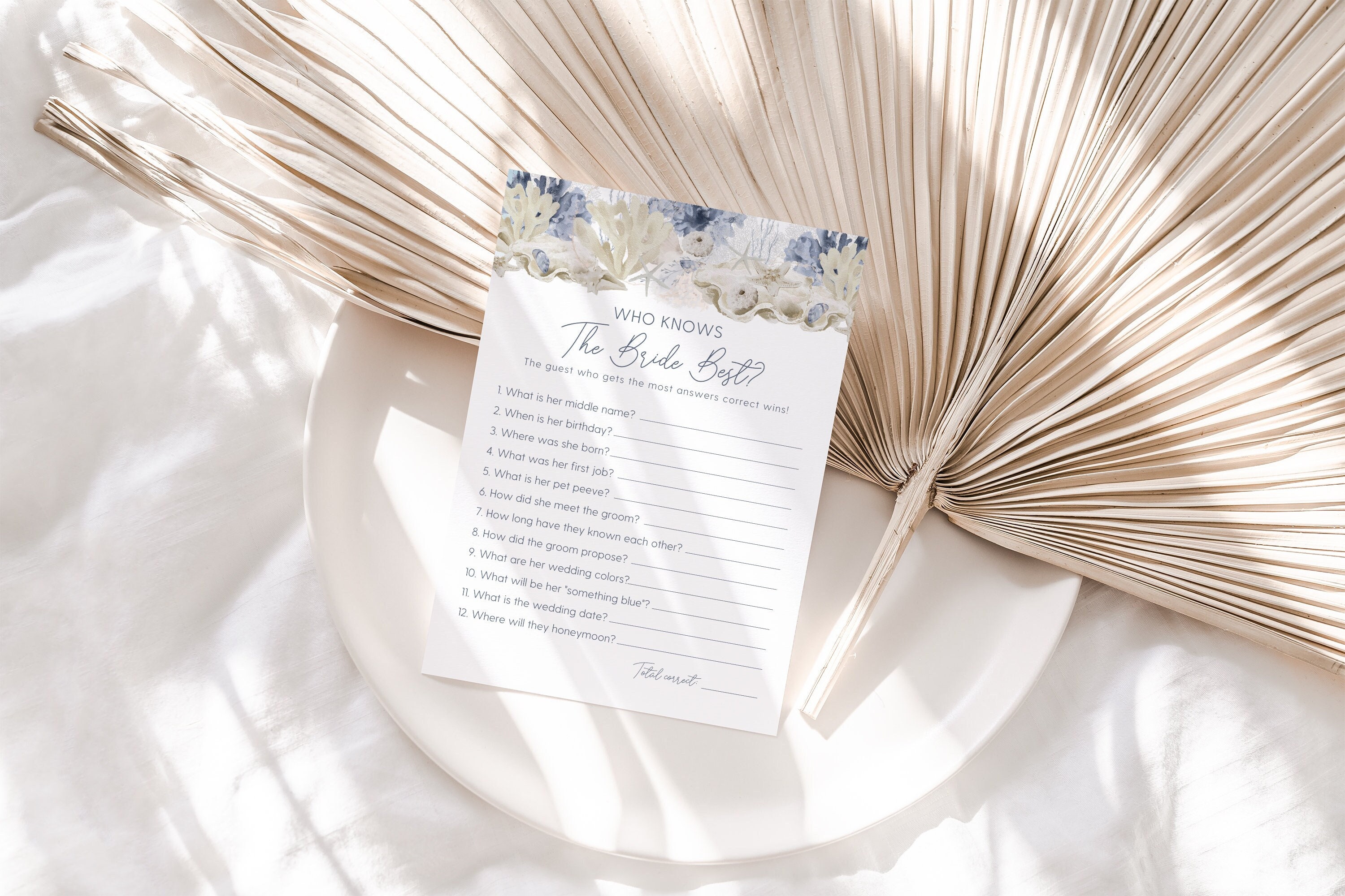 Boho Question Coastal Who Knows the Bride Best Game, Boho Beach Bridal Shower Game ...