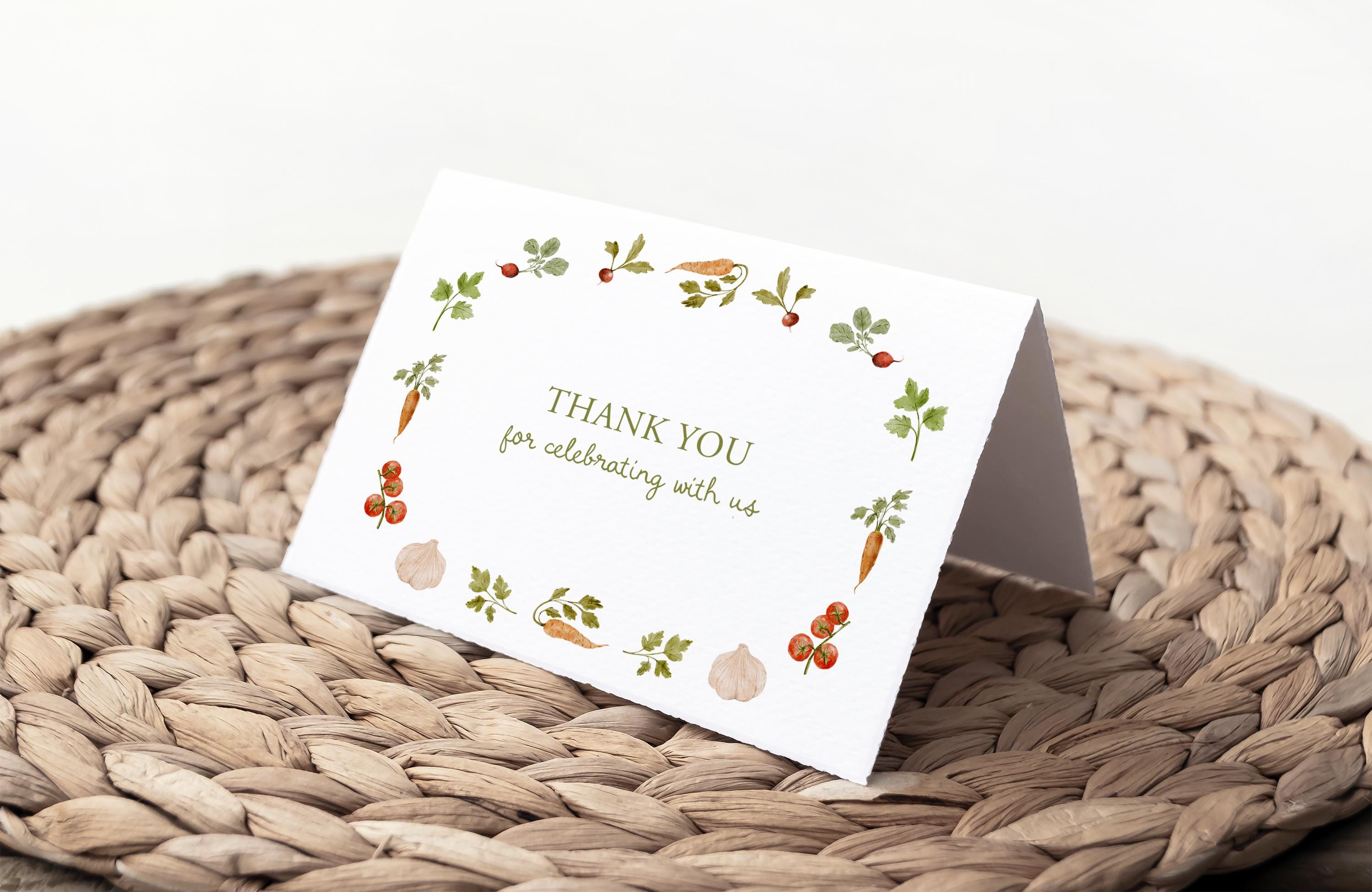 Vegetable Garden Thank You Card Template, Fold-over Corjl Editable Note ...
