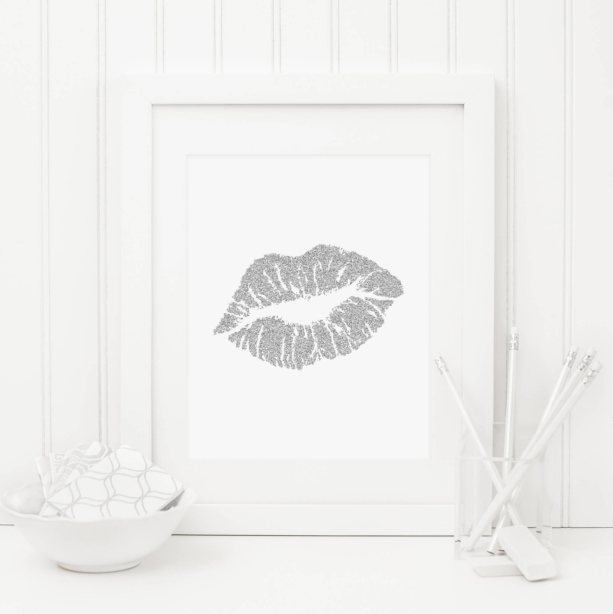 Silver Lips Printable Lip Print Lips Wall Art Kiss Print Etsy