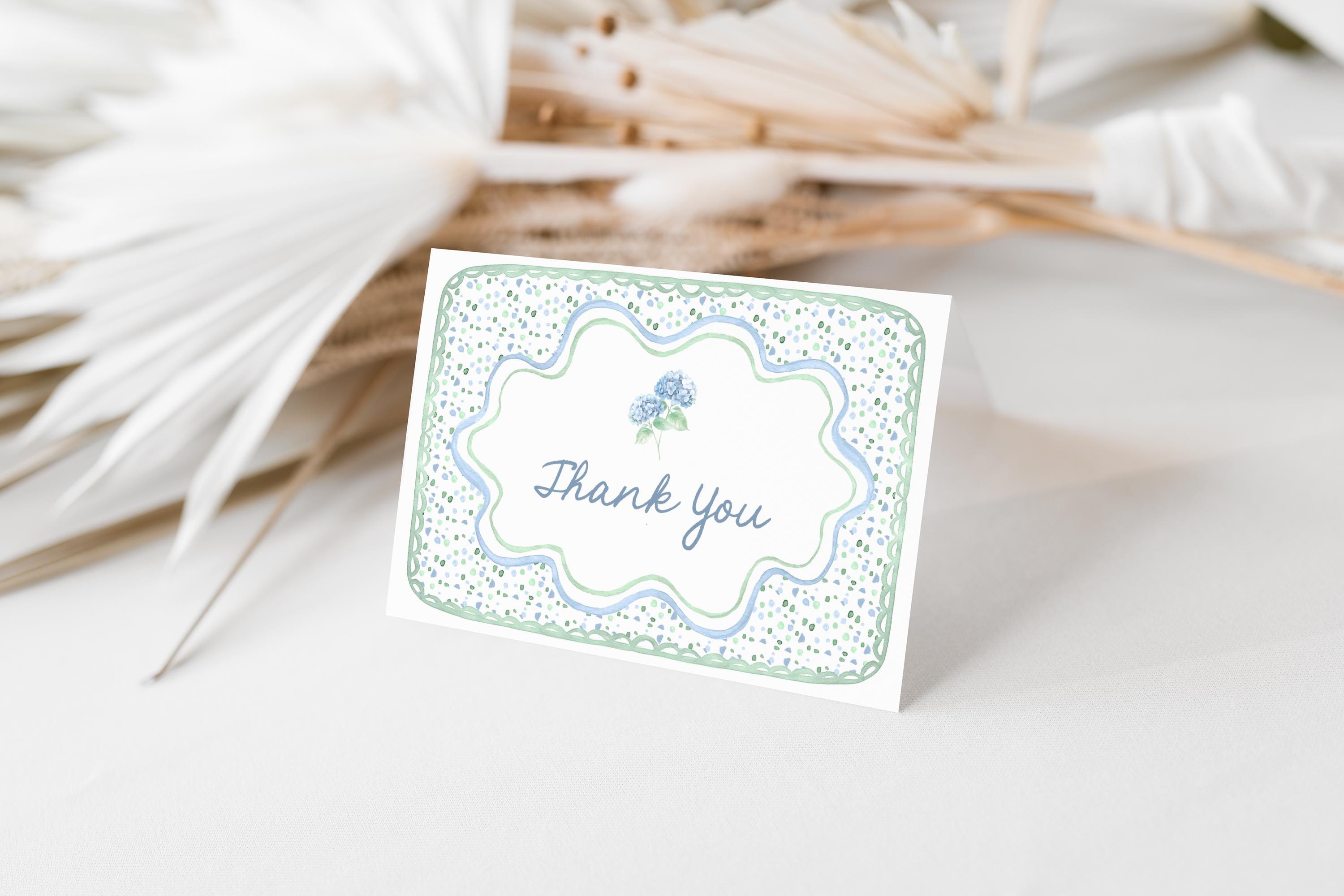Blue Hydrangea Thank You Card Template, Editable Grandmillennial Thank ...