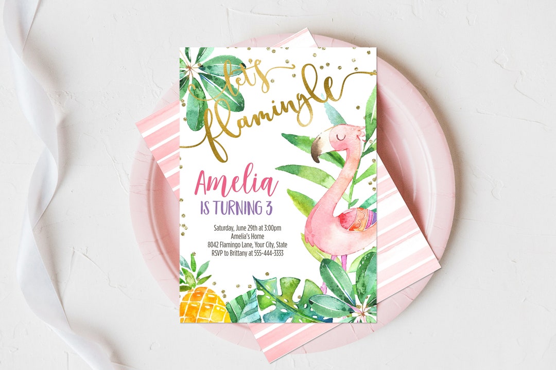 Flamingo Birthday Party Invitation, Editable Template, Lets Flamingle