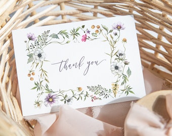 Wildflower Thank You Card, Meadow Floral Thank You Note, Cottage Floral, Spring Floral, Summer Blooms, DIY Editable Template 159