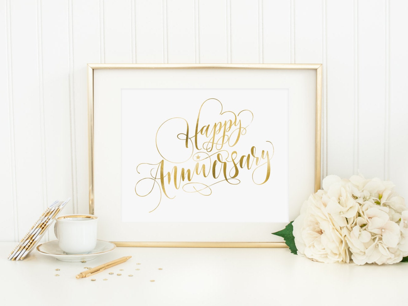 Happy Anniversary Printable Anniversary Table Sign Gold | Etsy