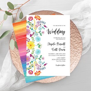 Mexican Floral Wedding Invitation, Fiesta Wedding Invite, Colorful Flowers, Destination Wedding, Southwestern, DIY Editable Template 353 image 4