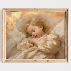Sleeping Angel Painting, Baby Angel Art Print, Religious Wall Art, Christian Home Decor, Christening Gift, Printable Wall Art
