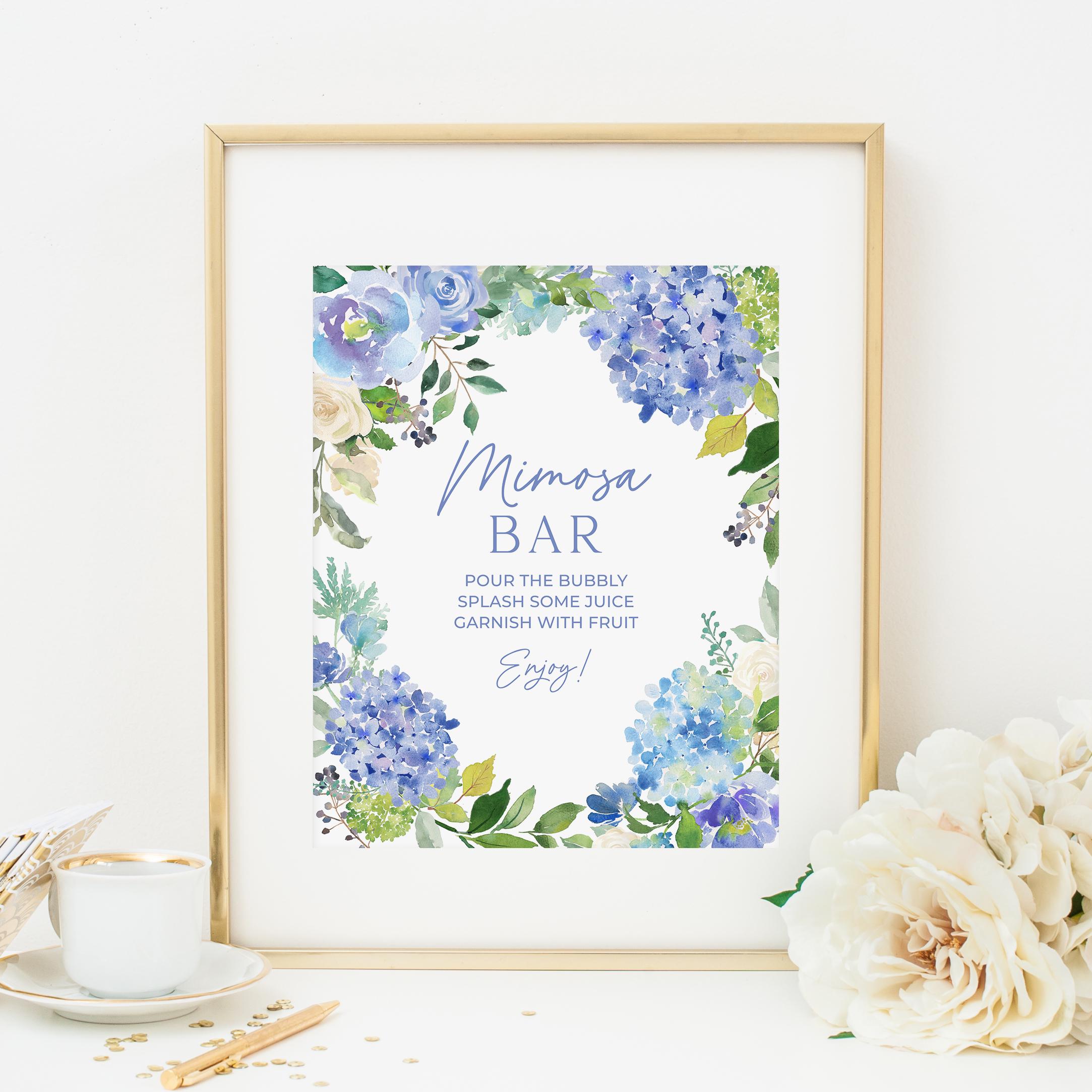 Editable Blue Hydrangeas Custom Sign Template, 8x10, Blue Floral Bridal ...