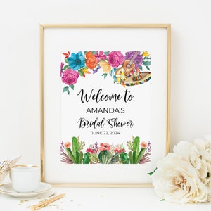Fiesta Welcome Sign, 8x10, Mexican Floral Bridal Shower Welcome Poster, Cactus Baby Shower Decoration, Party Decor, Corjl Template 241