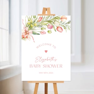 Tulip Willkommensschild, 18x24, Frühlingsblumen-Willkommensplakat, Brautpartydekoration, Babypartydekor, Hochzeit, DIY bearbeitbare Vorlage 102