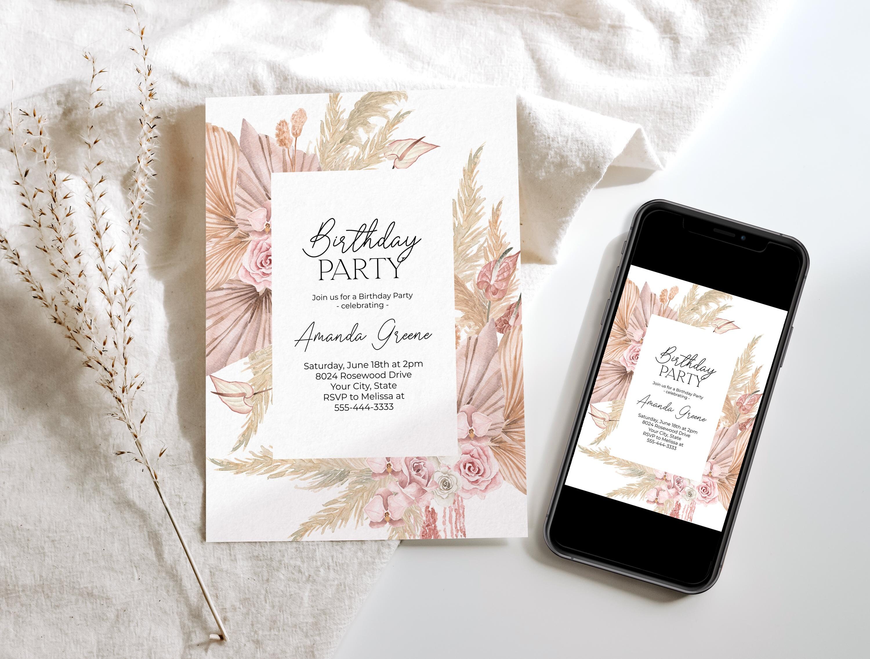 Boho Birthday Party Invitation, Any Age, Bohemian Birthday Invite ...