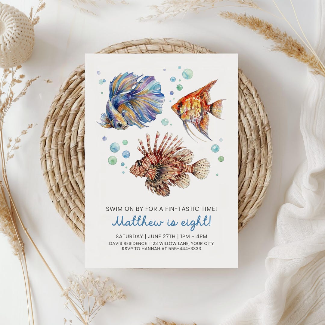 Editable Fish Birthday Invitation Template, Ocean Theme Kids Party ...