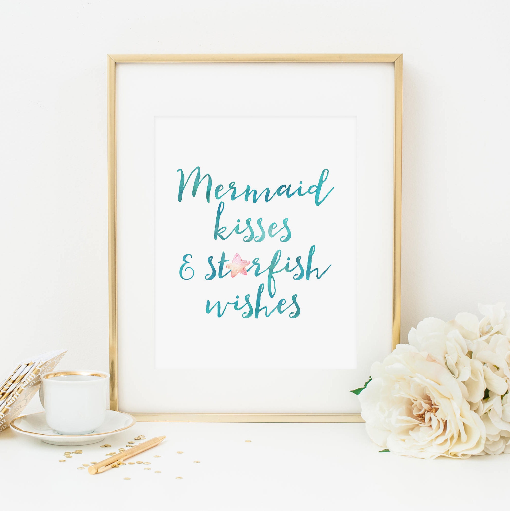 mermaid kisses starfish wishes printable mermaid quote prints etsy
