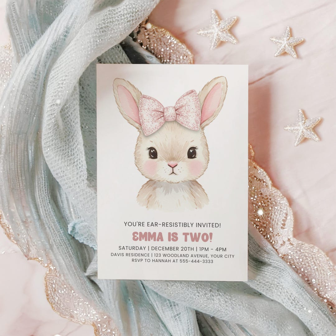 Bunny Invitation Template, Girl Invitation, Cute Rabbit Party Invite ...